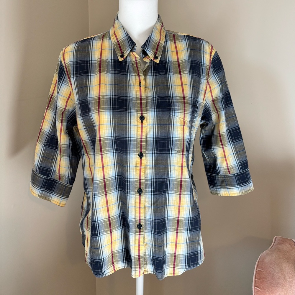 Fiorlini Plaid Cotton Button Down Shirt 3/4 Sleeves